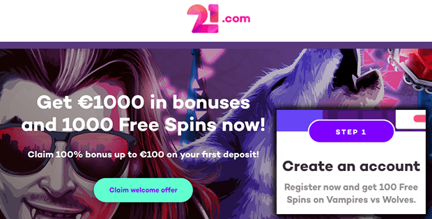 21.com casino free bet